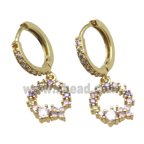 copper Hoop Earrings paved zircon, christmas wreath, gold plated