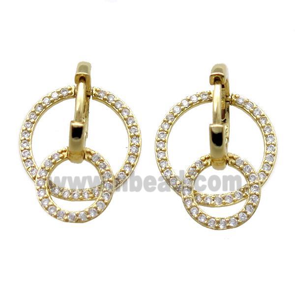 copper Hoop Earrings paved zircon, circle, gold plated