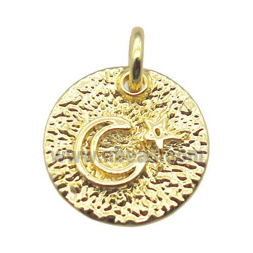 copper circle pendant with moon, gold plated