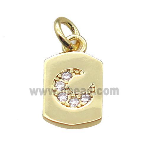 copper rectangle pendant paved zircon with moon, gold plated