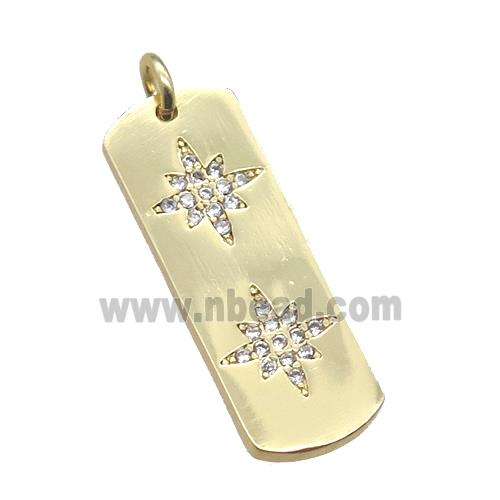copper rectangle pendant paved zircon with star, gold plated