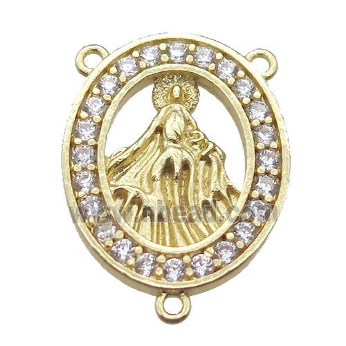 copper oval hanger bail pave zircon with shell virgin mary, gold plated