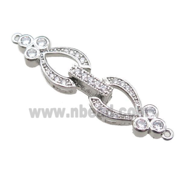 copper heart connector clasp paved zircon, platinum plated