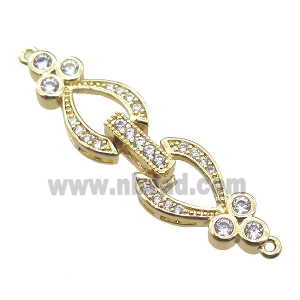 copper heart connector clasp paved zircon, gold plated