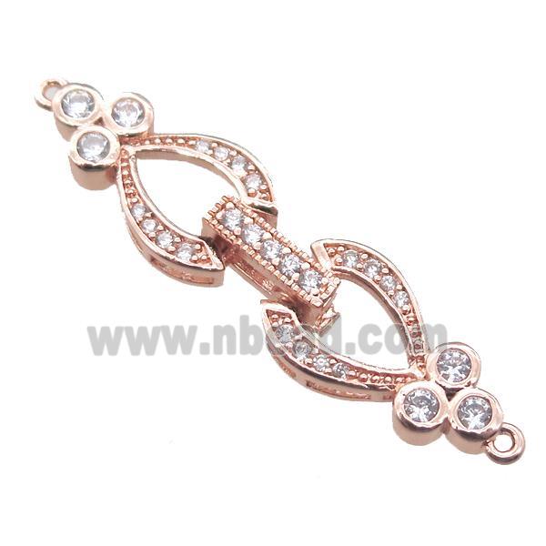 copper heart connector clasp paved zircon, rose gold