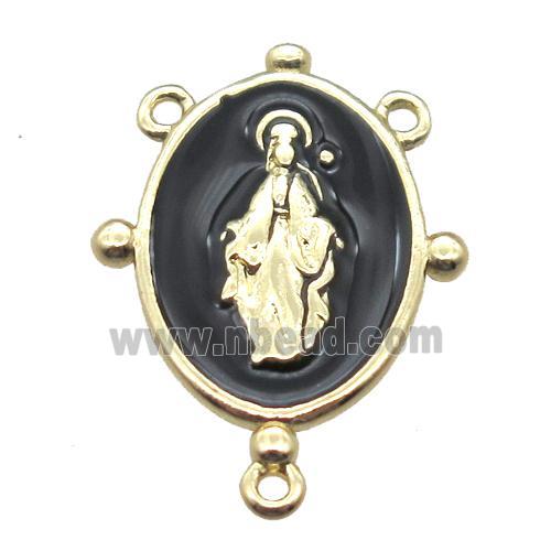 copper oval hanger bail with black enameling virgin mary, gold plated