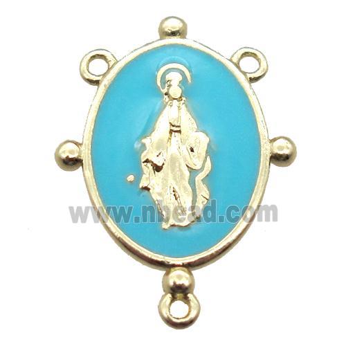 copper oval hanger bail with enameling virgin mary, gold plated