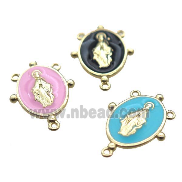 copper oval hanger bail with enameling virgin mary, gold plated, mixed color