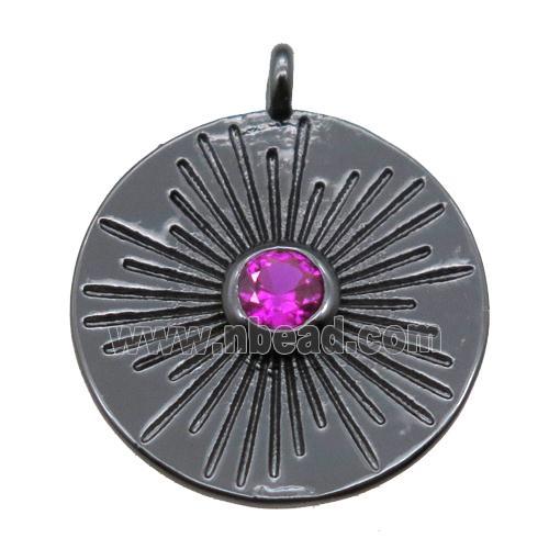 copper circle pendant paved zircon, black plated