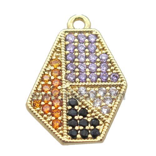copper Polygon pendant paved zircon, gold plated