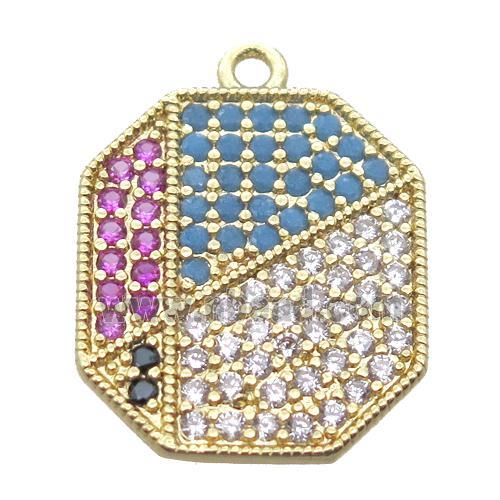 copper polygon pendant paved zircon, gold plated