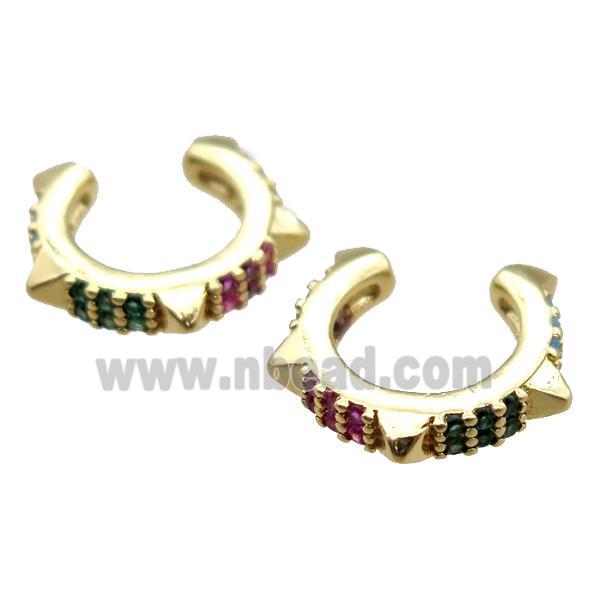 copper clip earring pave zircon, gold plated