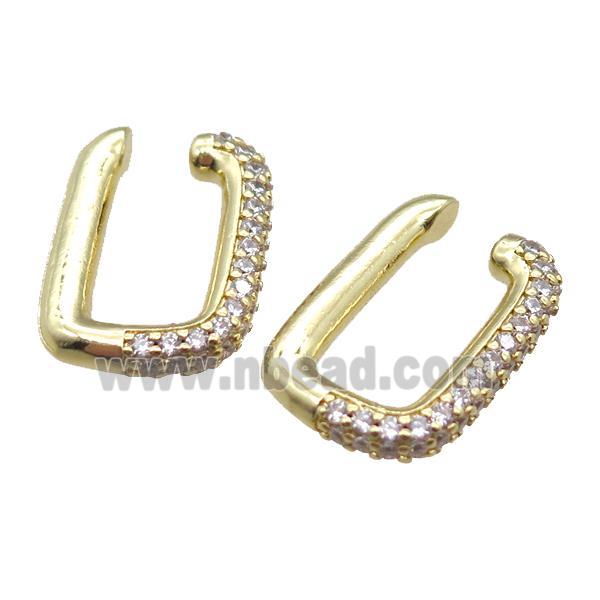 copper clip earring paved zircon, gold plated