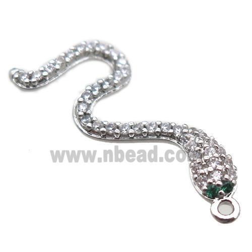 copper snake pendant paved zircon, platinum plated