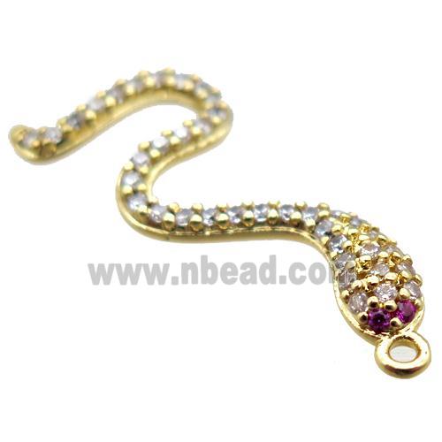 copper snake pendant paved zircon, gold plated