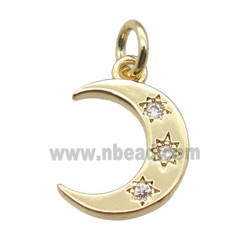 copper moon pendant paved zircon, gold plated