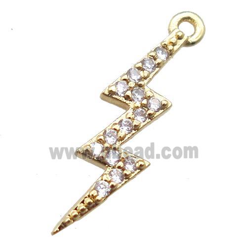 copper lightning pendant paved zircon, gold plated