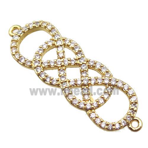 copper double infinity connector paved zircon, gold plated