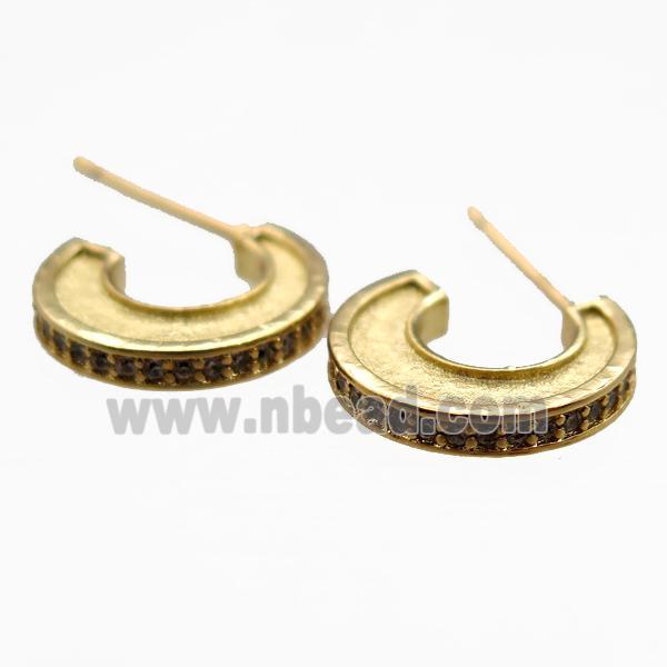 copper stud Earring paved zircon, gold plated