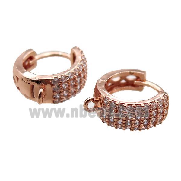 copper Hoop Earrings paved zircon, rose gold