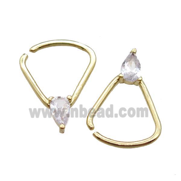 copper Hoop Earrings paved zircon, triangle, gold plated
