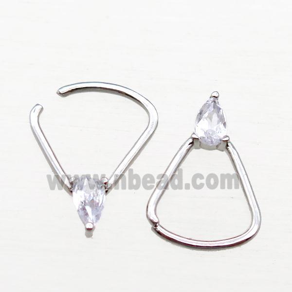 copper Hoop Earrings paved zircon, triangle, platinum plated