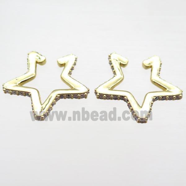 copper Clip Earrings pave zircon, star, gold plated