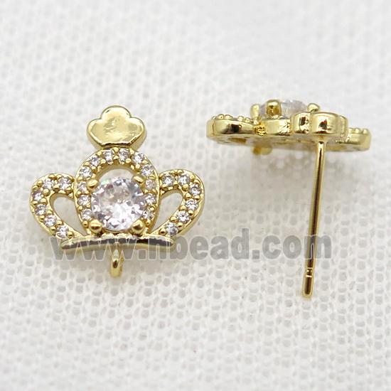 cocopper crown Studs Earrings paved zircon, gold plated