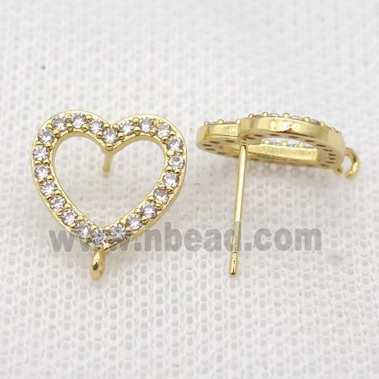 copper heart Studs Earrings paved zircon, gold plated