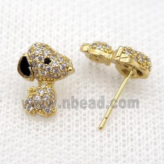 copper Studs Earrings paved zircon, dog, gold plated