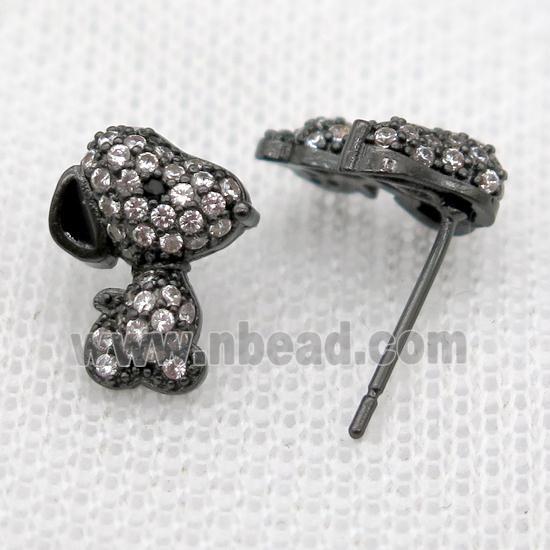 copper Studs Earrings paved zircon, dog, black plated