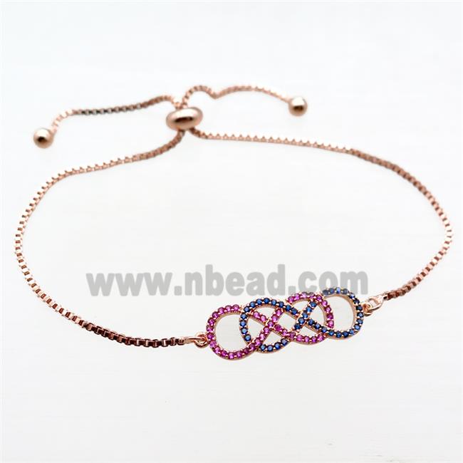 copper Adjustable bracelet paved zircon, infinity, rose gold