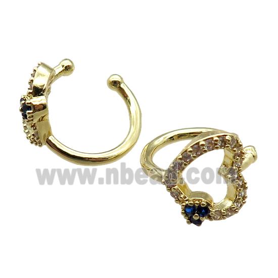 copper Clip Earrings paved zircon, gold plated