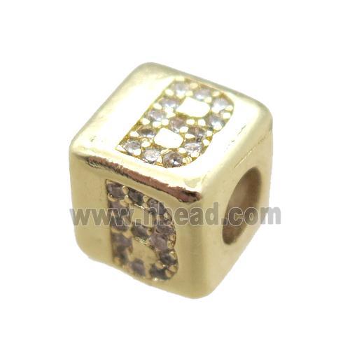 copper cube letter-B beads pave zircon, gold plated