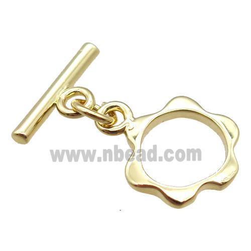 copper toggle clasp, flower, gold plated