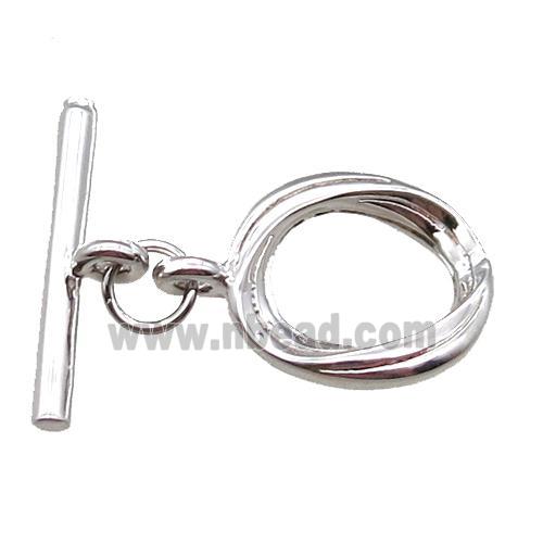 copper toggle clasp, oval, platinum plated