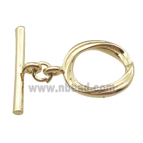 copper toggle clasp, oval, gold plated