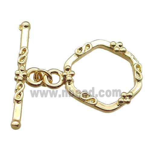 copper toggle clasp, hexagon, gold plated