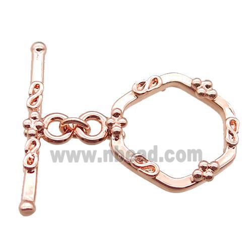 copper toggle clasp, hexagon, rose gold