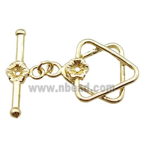copper toggle clasp, david star, gold plated