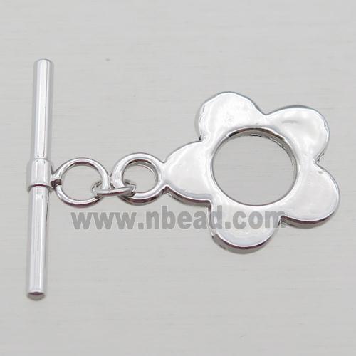 copper toggle clasp, flower, platinum plated