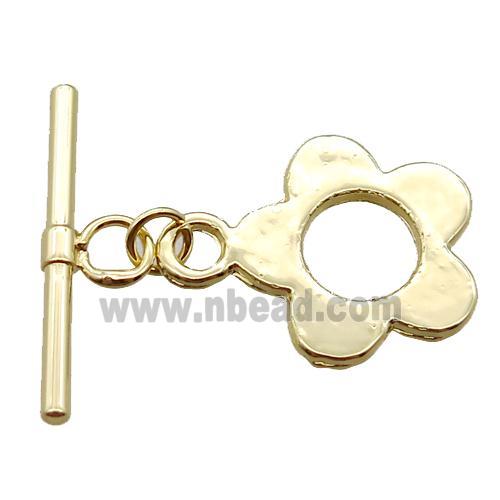 copper toggle clasp, flower, gold plated
