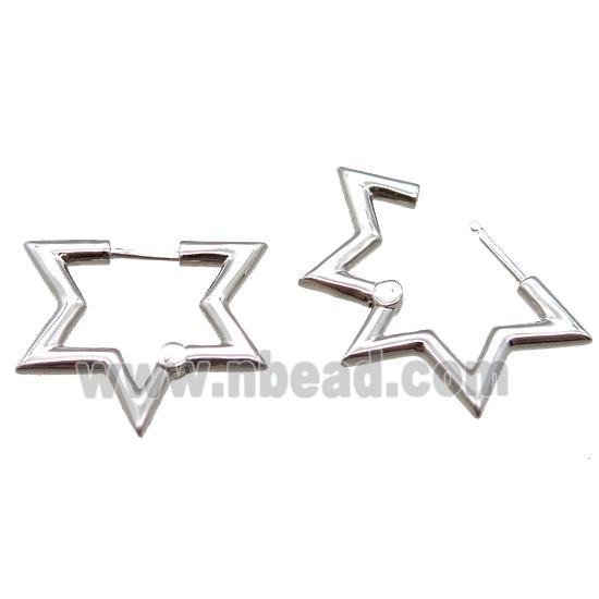 copper Latchback Earrings, star, platinum plated