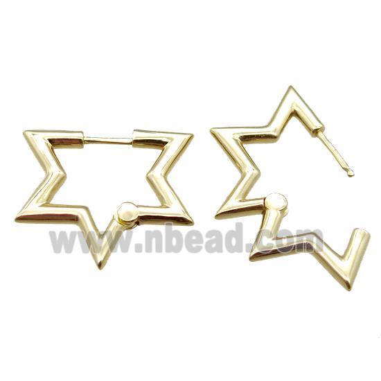 copper Latchback Earrings, star, gold plated