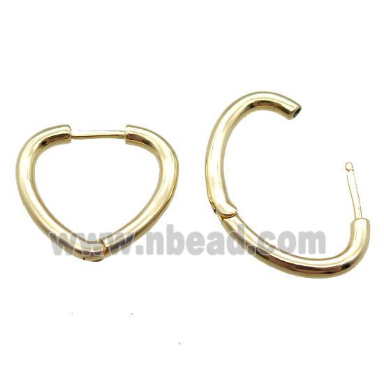 copper Latchback Earrings, heart, gold plated