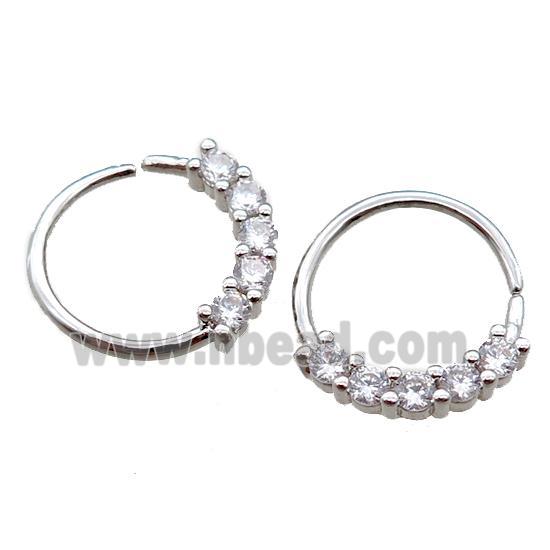 copper hoop Earrings pave zircon, circle, platinum plated