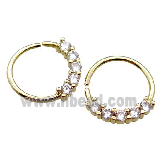 copper hoop Earrings pave zircon, circle, gold plated