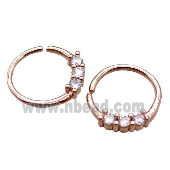 copper hoop Earrings pave zircon, circle, rose gold