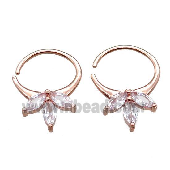 copper hoop Earrings pave zircon, circle, rose gold