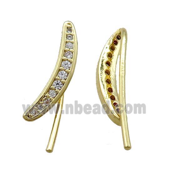 copper hook Earring paved zircon, gold plated